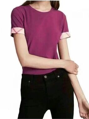 Burberry Brit T-shirt magenta pink purple classic Burberry print cuff sleeve L